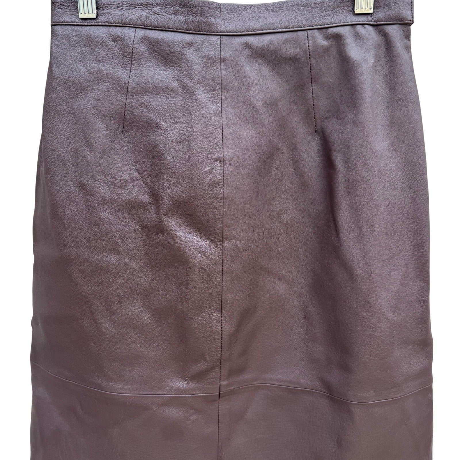 Terry Lewis Brown Leather Midi Skirt Diamond Suede Patchwork Hem Womens 6 77025