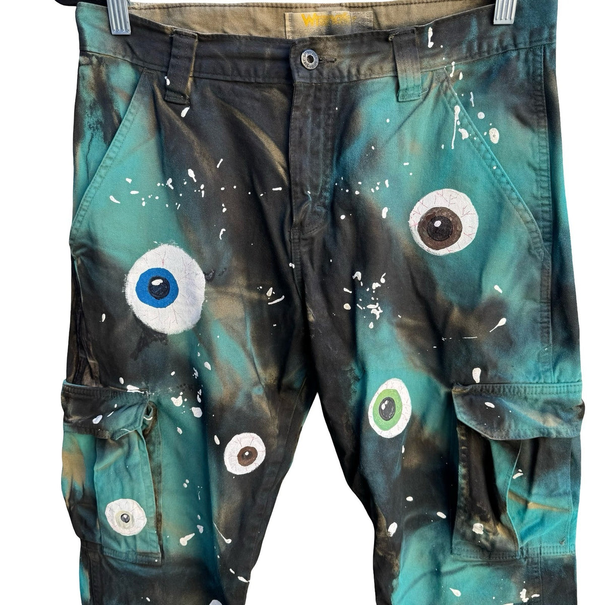 Wrangler Custom Hand Painted Eyeball Cargo Pants Art Surrealism Streetwear 32x29