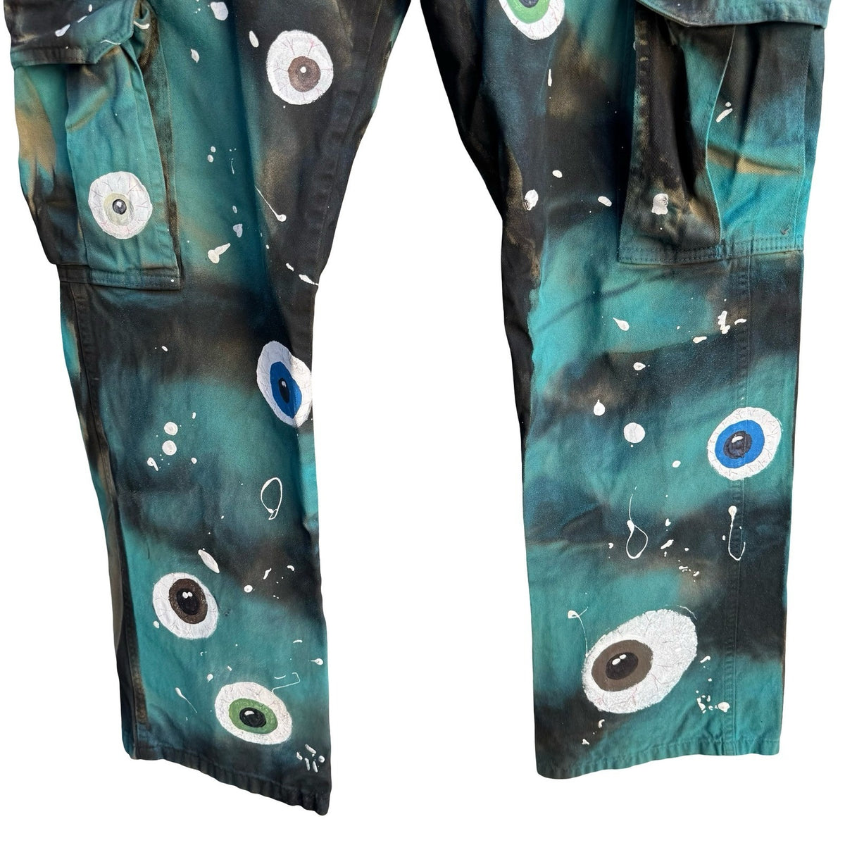 Wrangler Custom Hand Painted Eyeball Cargo Pants Art Surrealism Streetwear 32x29