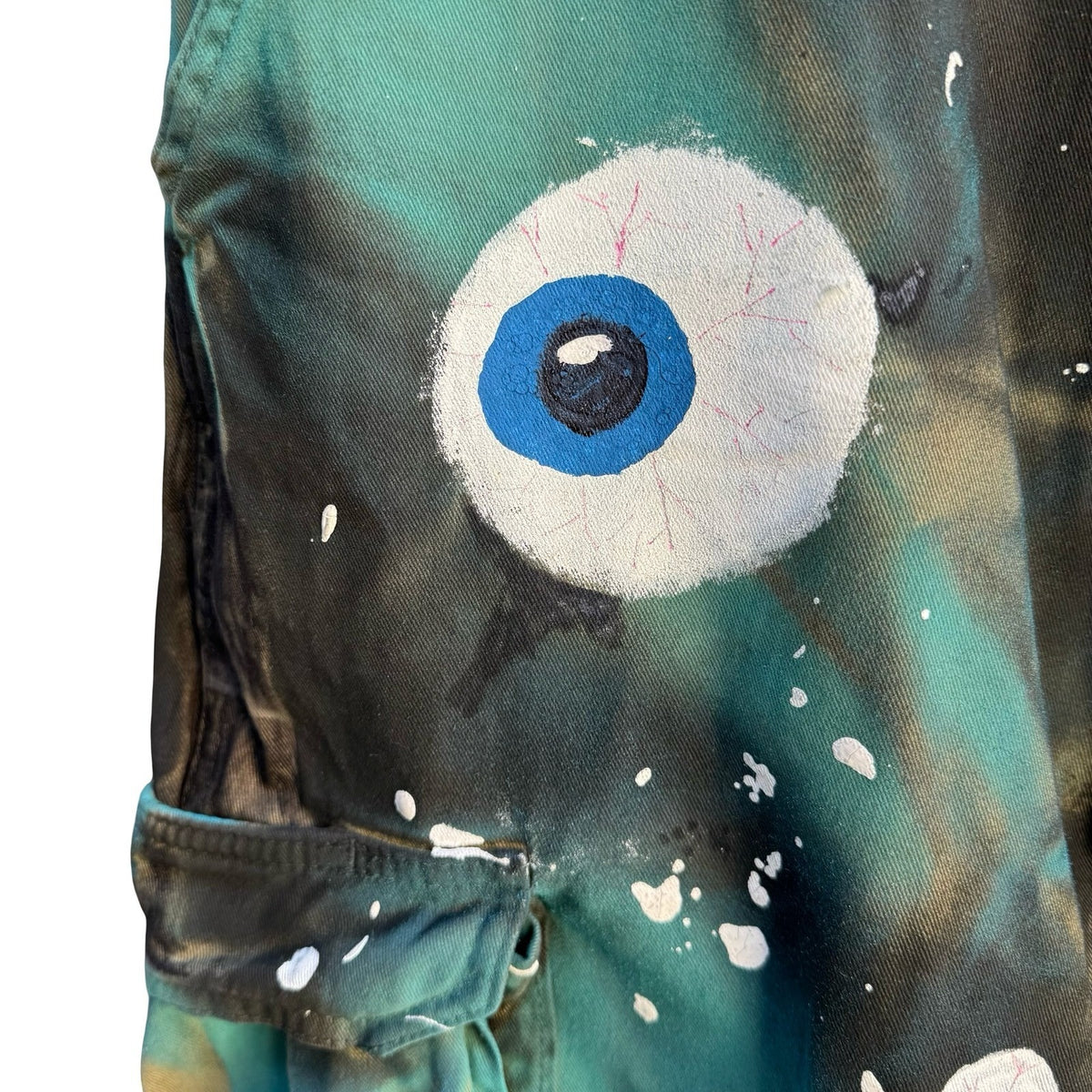 Wrangler Custom Hand Painted Eyeball Cargo Pants Art Surrealism Streetwear 32x29