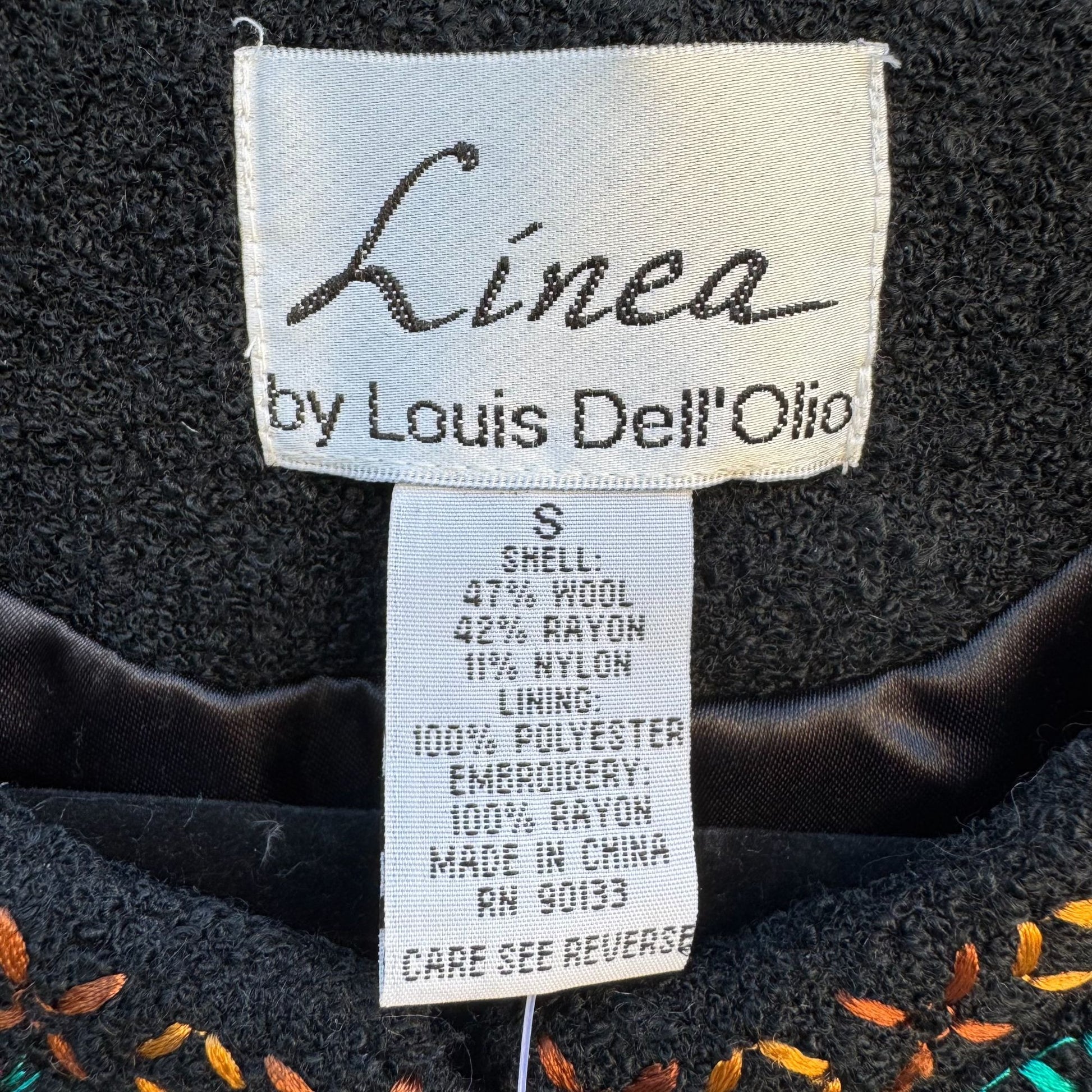 Linea By Louis Dell'Olio Black Embroidered Cardigan Jacket S Wool Blend New Tags