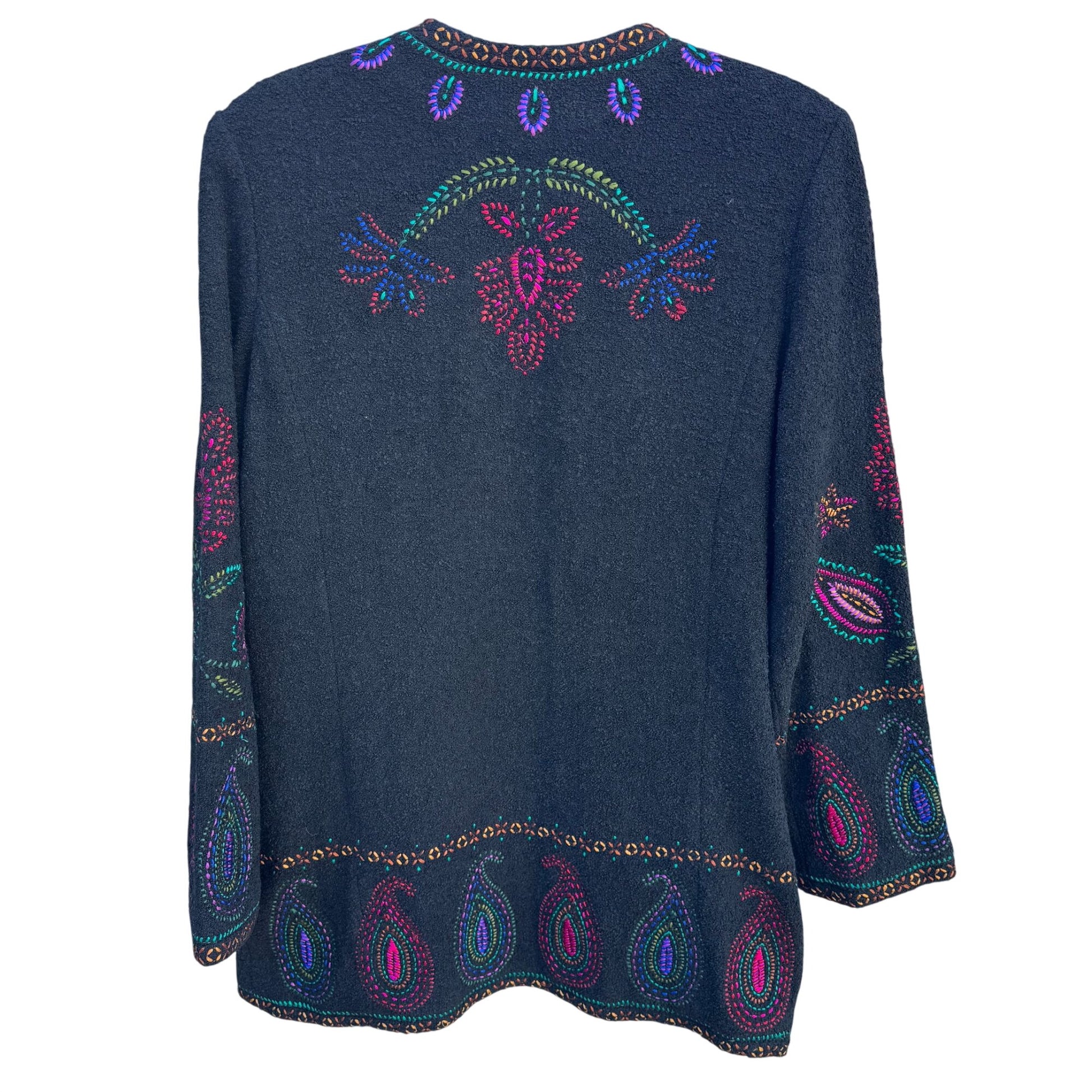 Linea By Louis Dell'Olio Black Embroidered Cardigan Jacket S Wool Blend New Tags