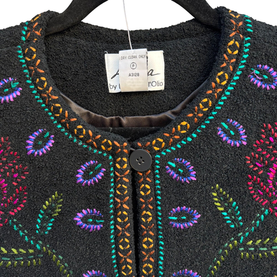 Linea By Louis Dell'Olio Black Embroidered Cardigan Jacket S Wool Blend New Tags