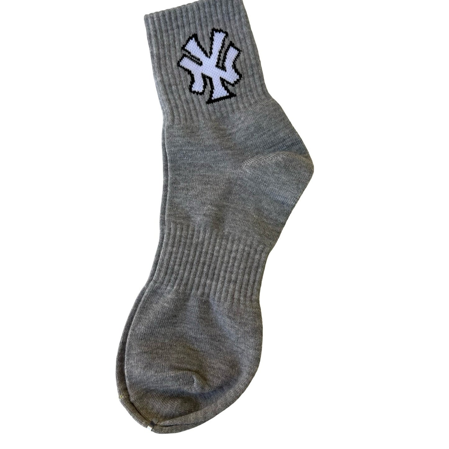 New York Yankees Grey Athletic Crew Socks Interlocking Logo Sports Graphic NEW