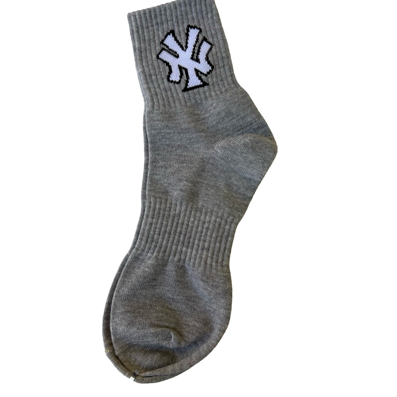 New York Yankees Grey Athletic Crew Socks Interlocking Logo Sports Graphic NEW