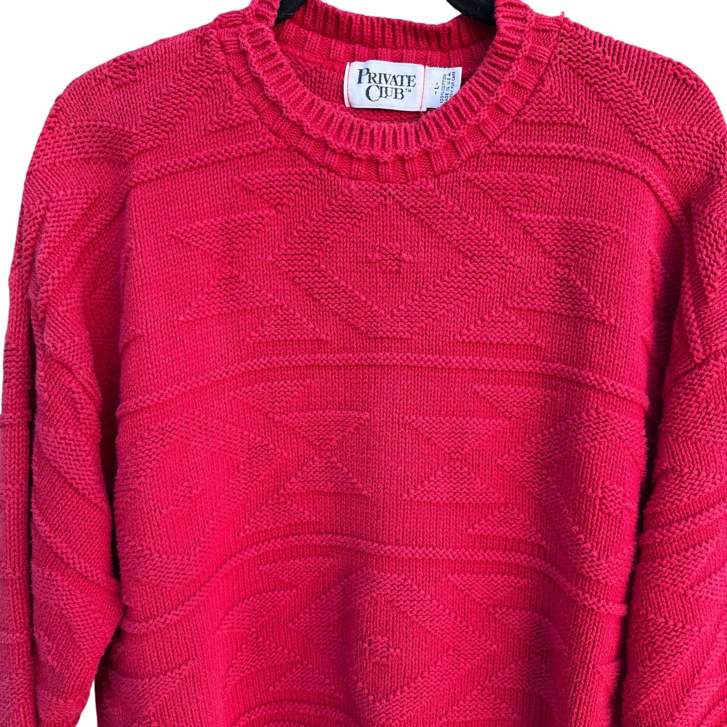 Private Club Vintage Mens Red Crew Neck Preppy Geometric Knit Grandpa Sweater L