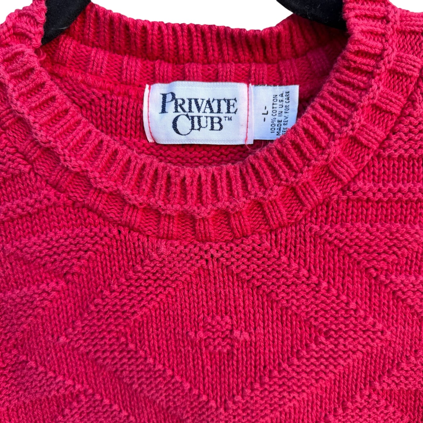 Private Club Vintage Mens Red Crew Neck Preppy Geometric Knit Grandpa Sweater L