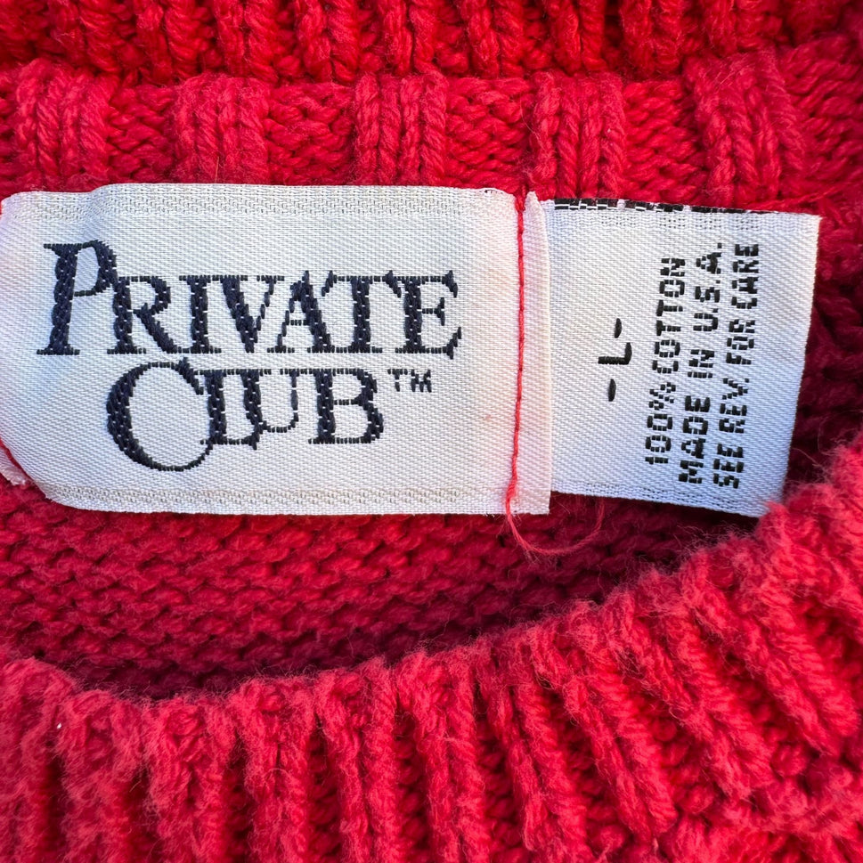 Private Club Vintage Mens Red Crew Neck Preppy Geometric Knit Grandpa Sweater L