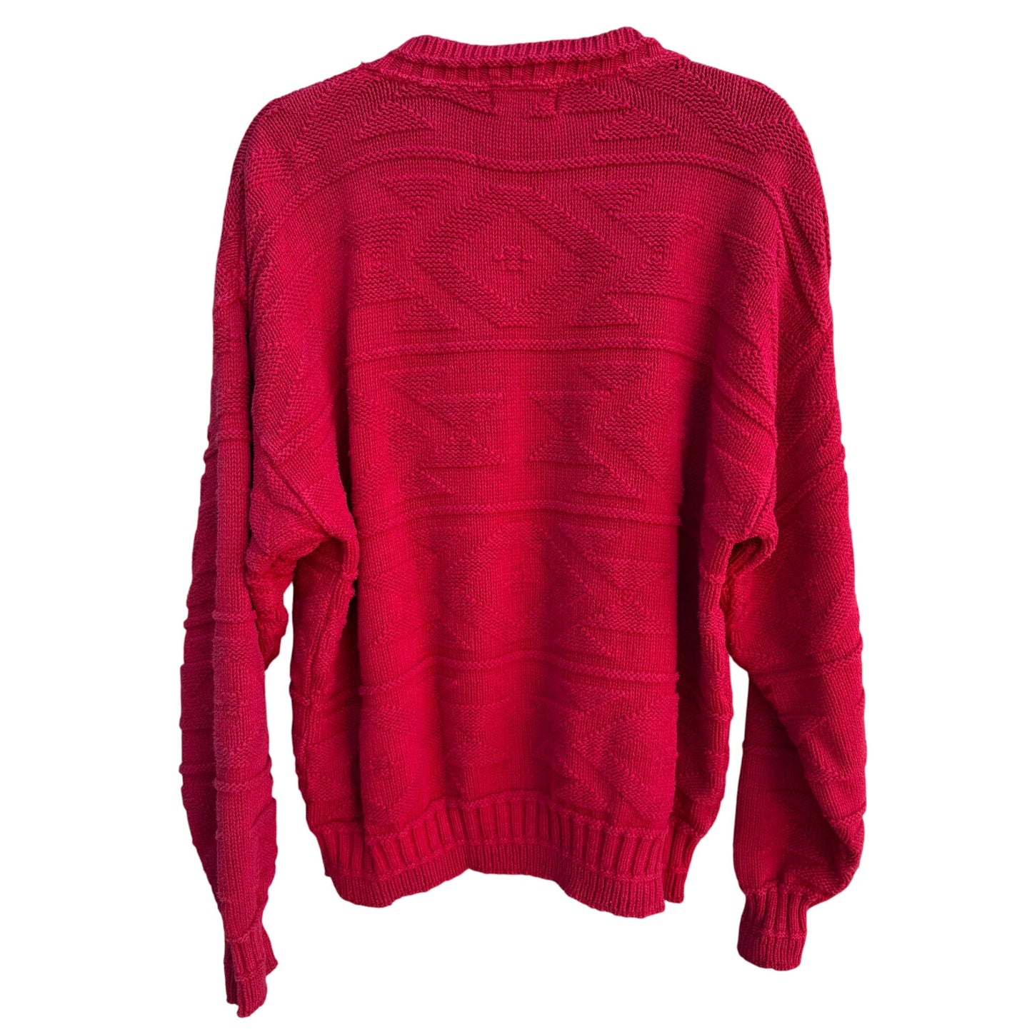 Private Club Vintage Mens Red Crew Neck Preppy Geometric Knit Grandpa Sweater L