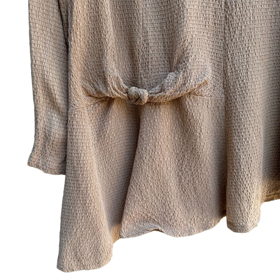 Tiar Bellomo Vintage Women's Beige Textured Long Sleeve Waist Knot Detail Blouse