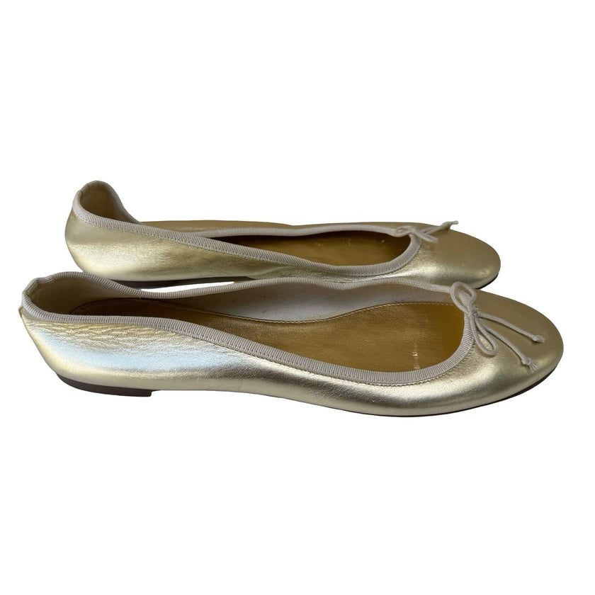 J.Crew Metallic Italian Leather Balletcore Feminine Bow Flats Gold Womens 11