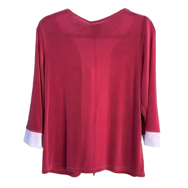 Citiknits QVC Pink Slinky Stretch Zip Front Women's Contrast Cuff Shirt Blouse