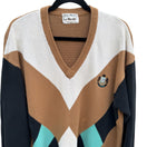 Switch La Mode Active Sportswear Vintage Mens V-Neck Argyle Brown Knit Grandpa Sweater 2 image