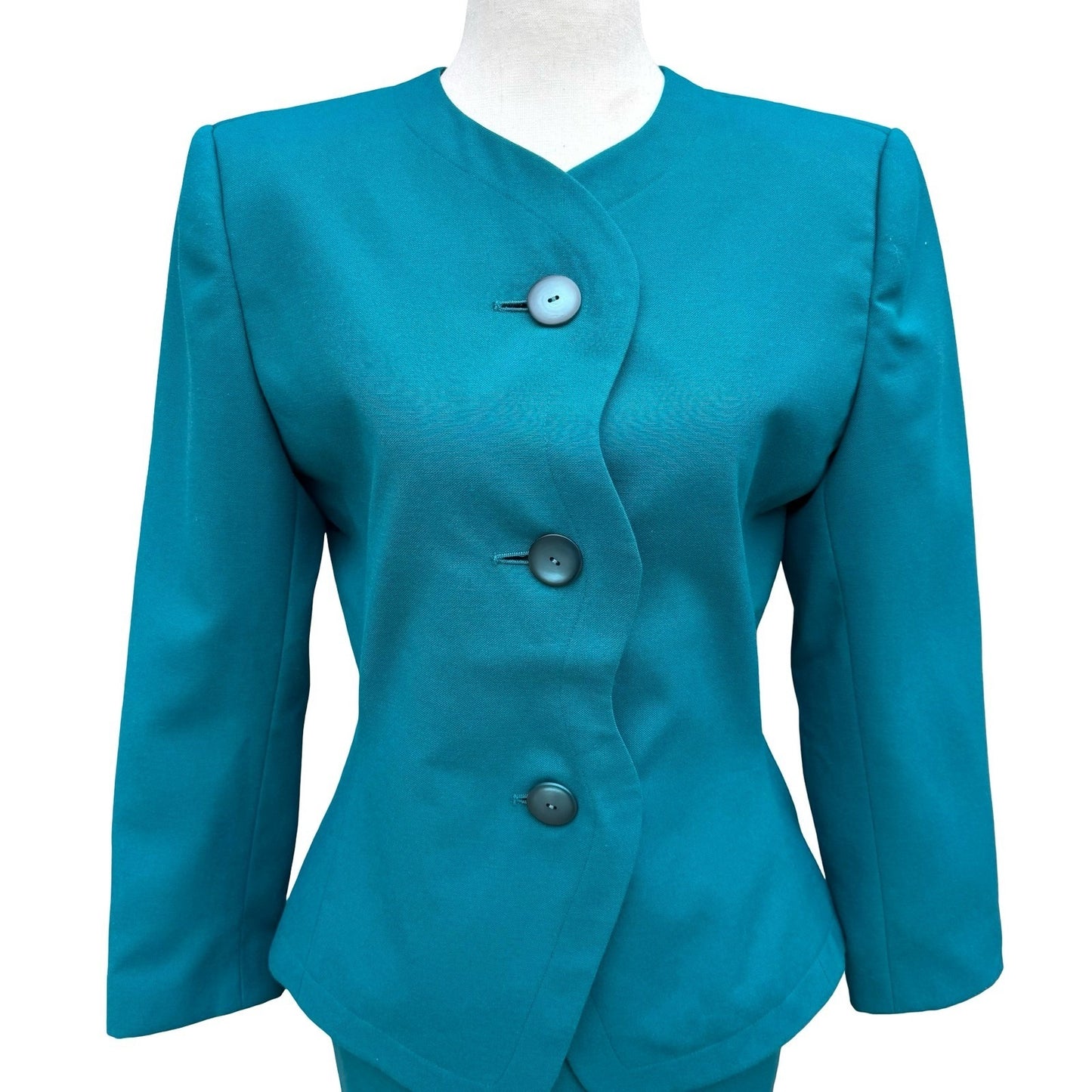 Morgan Miller Vintage 90s Teal Asymmetrical Peplum Blazer Skirt Power Suit Set 4