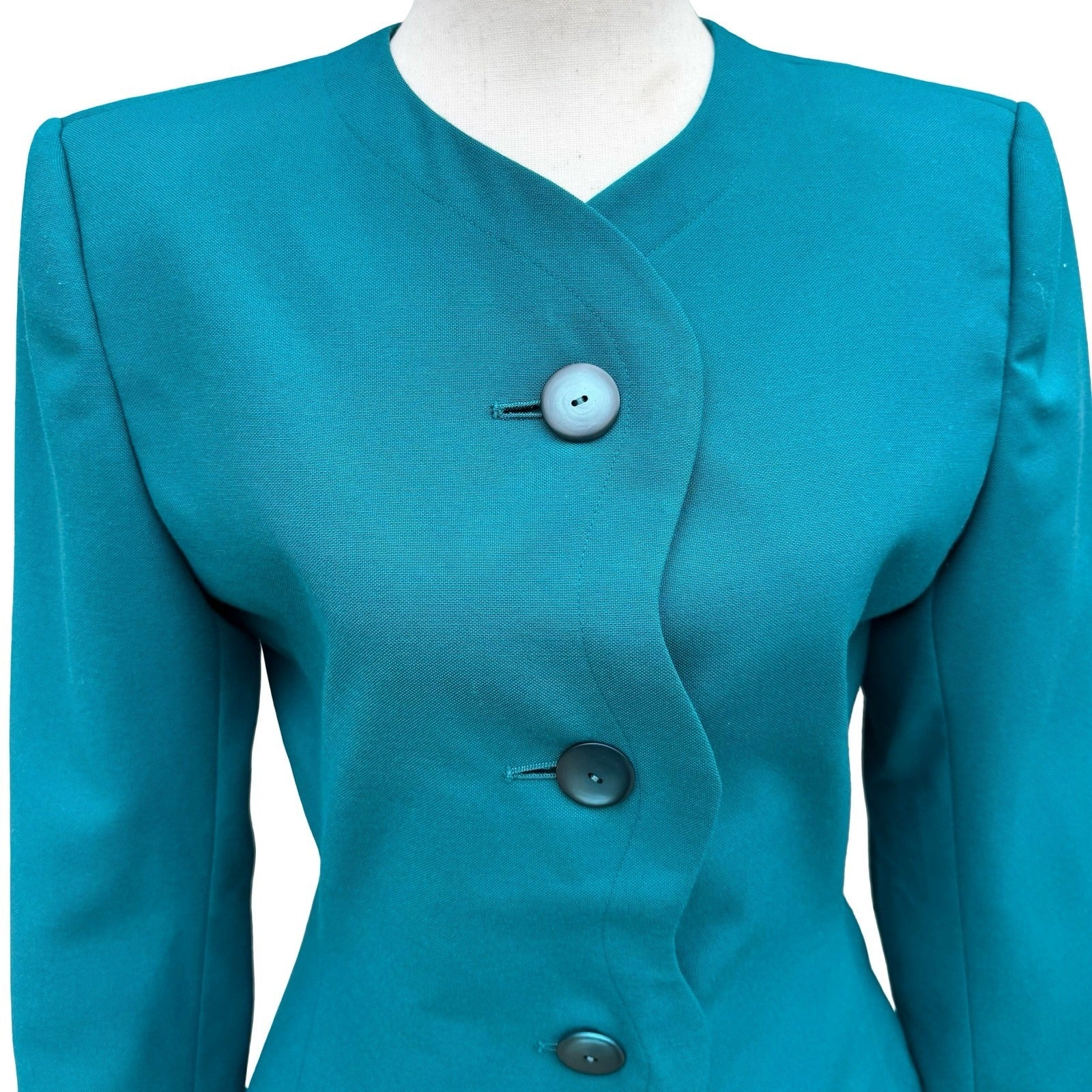 Morgan Miller Vintage 90s Teal Asymmetrical Peplum Blazer Skirt Power Suit Set 4