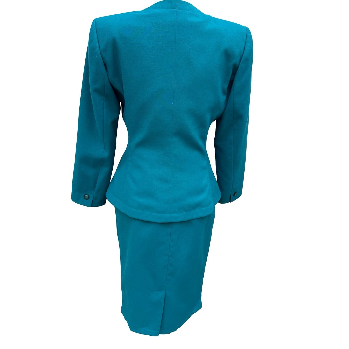 Morgan Miller Vintage 90s Teal Asymmetrical Peplum Blazer Skirt Power Suit Set 4