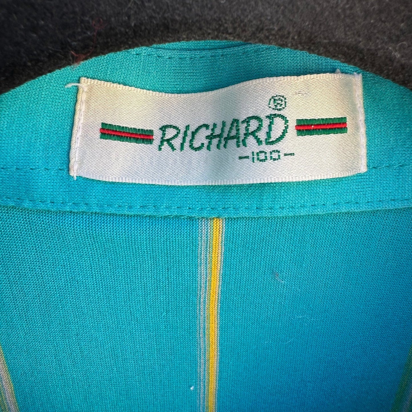 Richard Vintage 70s Disco Striped Short Sleeve Polo Shirt Teal Men M Grandpacore