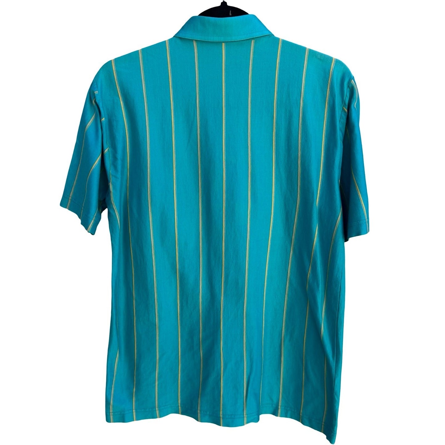 Richard Vintage 70s Disco Striped Short Sleeve Polo Shirt Teal Men M Grandpacore