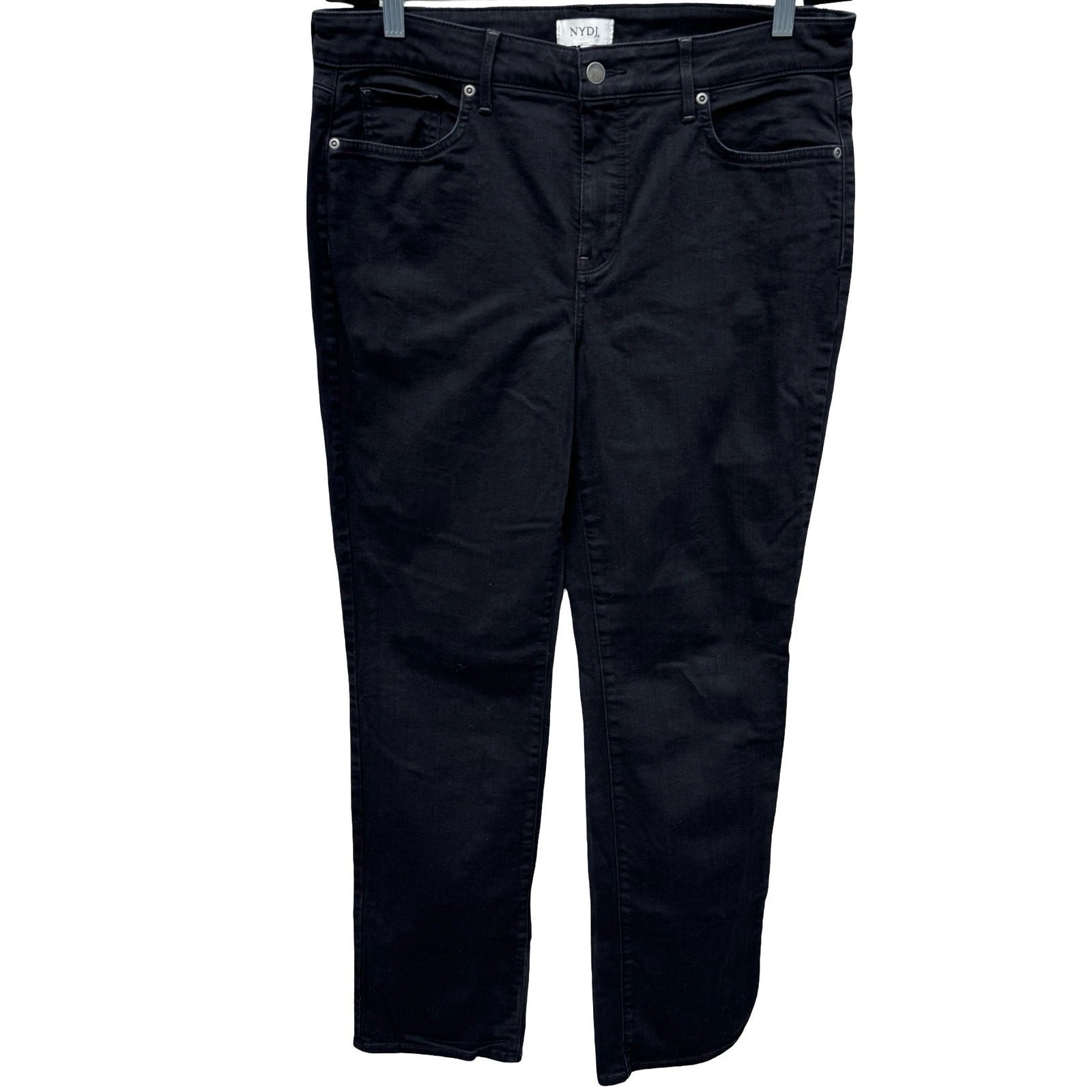 NYDJ Womens 12 Black Straight Leg Denim Jeans Lift Tuck Technology Stretch Comfy