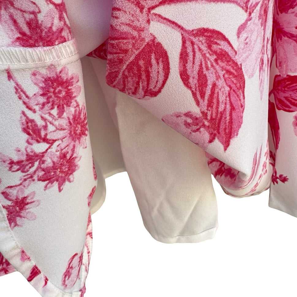 Sugarlips Pink Floral Long Balloon Sleeve Mini Dress White Tie Waist NWT Size S