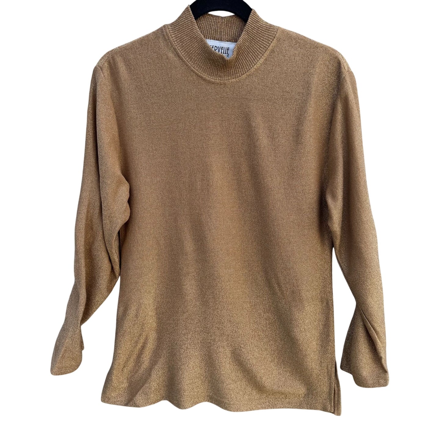 Cervelle Vintage Womens Glam Gold Metallic Long Sleeve Mock Neck Party Sweater S