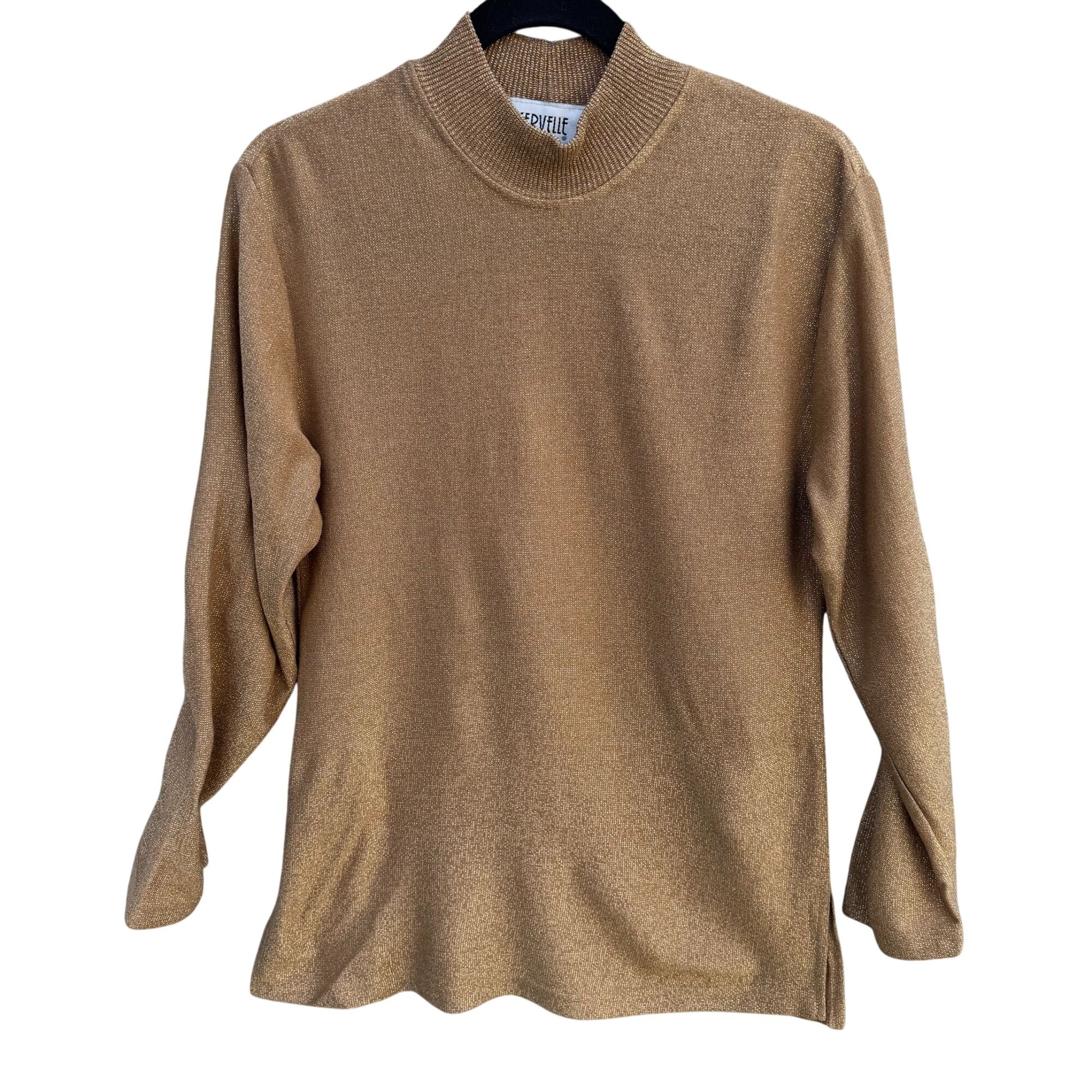 Cervelle Vintage Womens Glam Gold Metallic Long Sleeve Mock Neck Party Sweater S