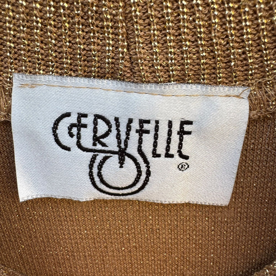 Cervelle Vintage Womens Glam Gold Metallic Long Sleeve Mock Neck Party Sweater S