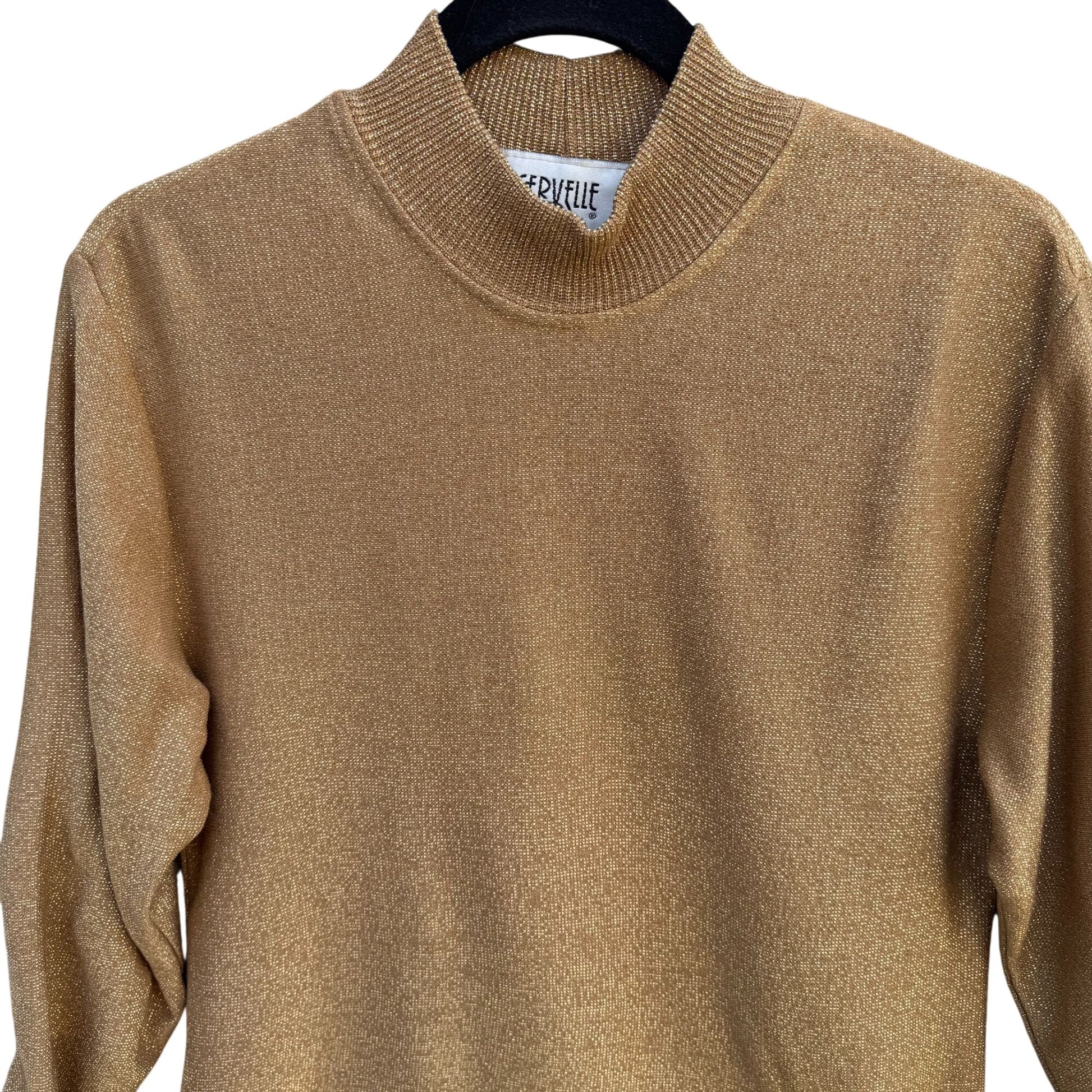 Cervelle Vintage Womens Glam Gold Metallic Long Sleeve Mock Neck Party Sweater S