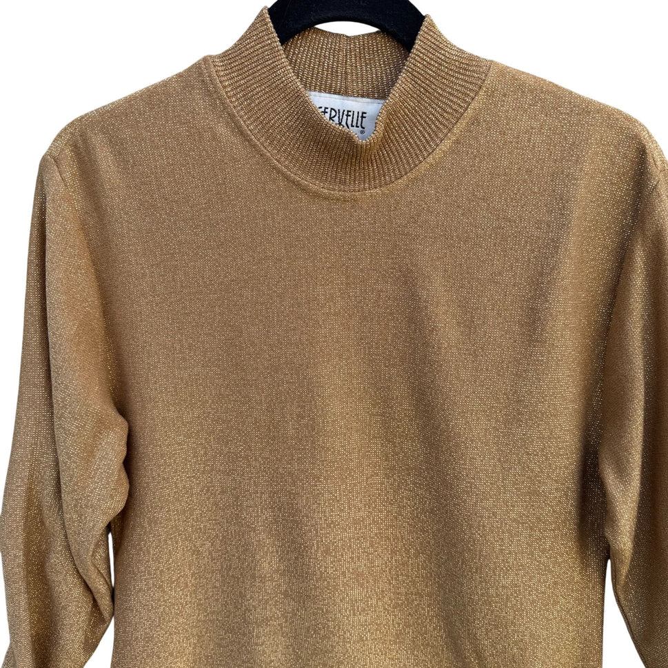 Cervelle Vintage Womens Glam Gold Metallic Long Sleeve Mock Neck Party Sweater S