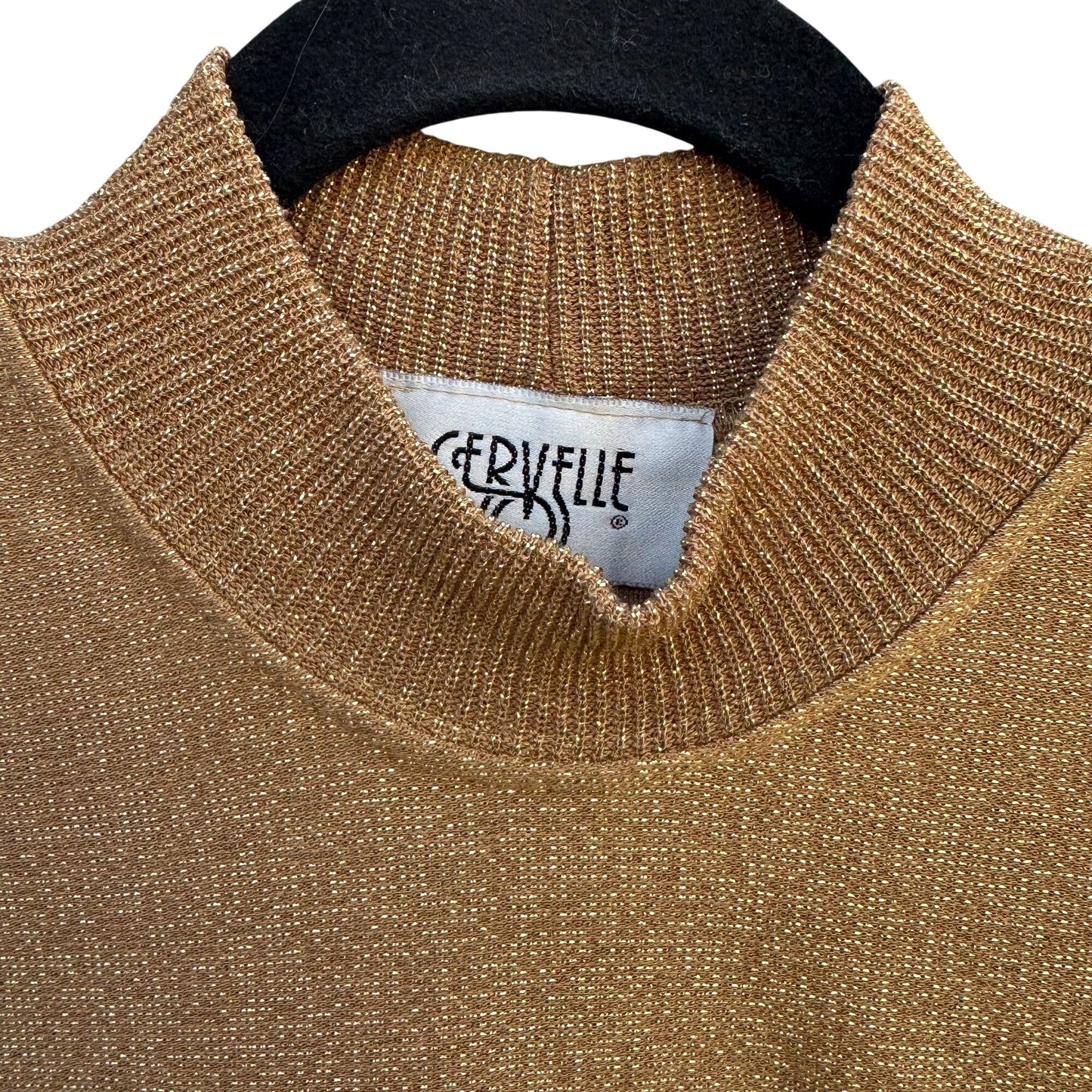 Cervelle Vintage Womens Glam Gold Metallic Long Sleeve Mock Neck Party Sweater S