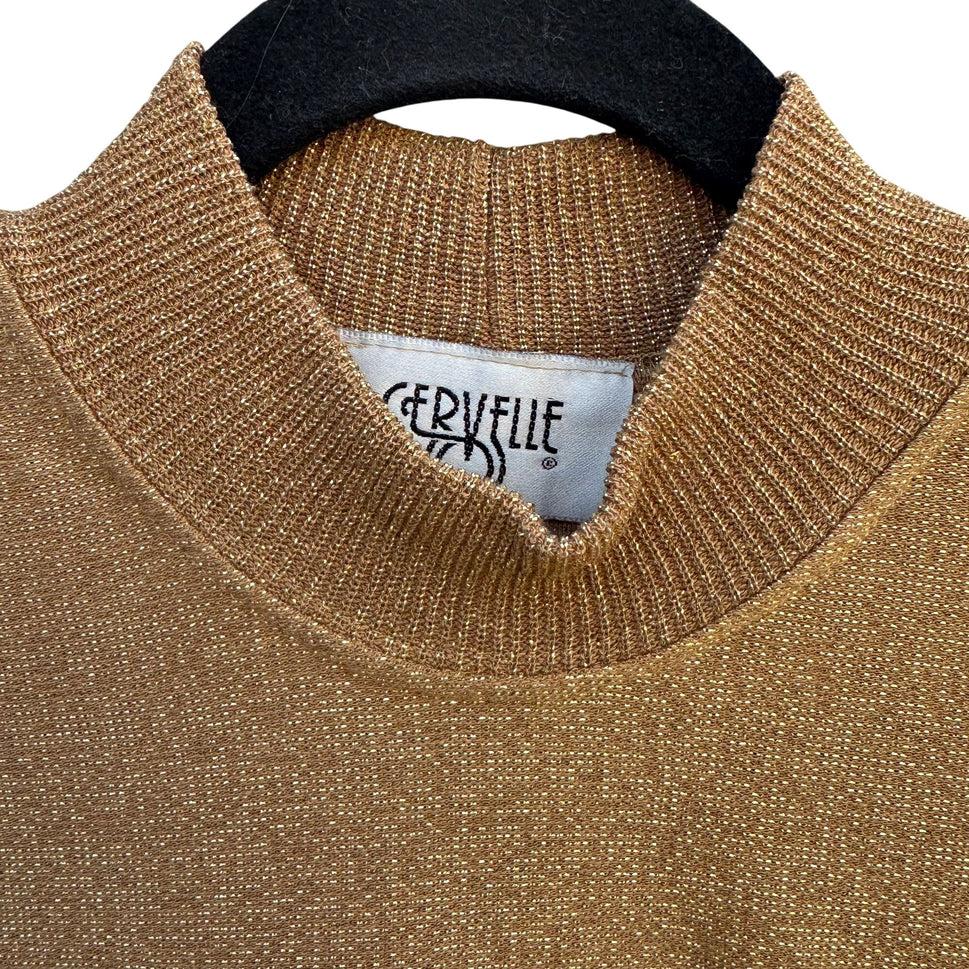 Cervelle Vintage Womens Glam Gold Metallic Long Sleeve Mock Neck Party Sweater S