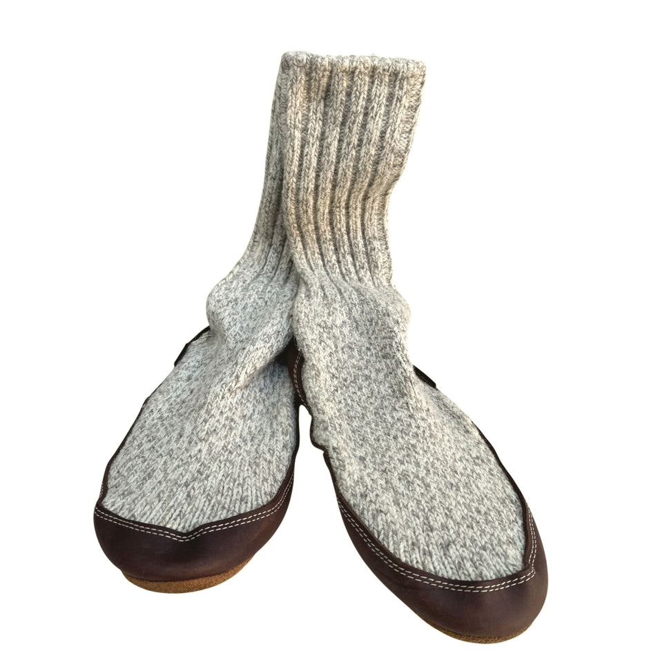 Acorn Original Slipper Socks Grey Ragg Wool-Blend XXS Leather Sole Cloud Cushion