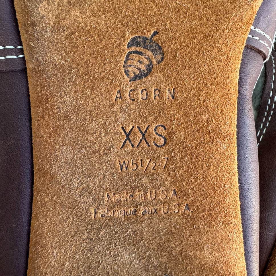 Acorn Original Slipper Socks Grey Ragg Wool-Blend XXS Leather Sole Cloud Cushion