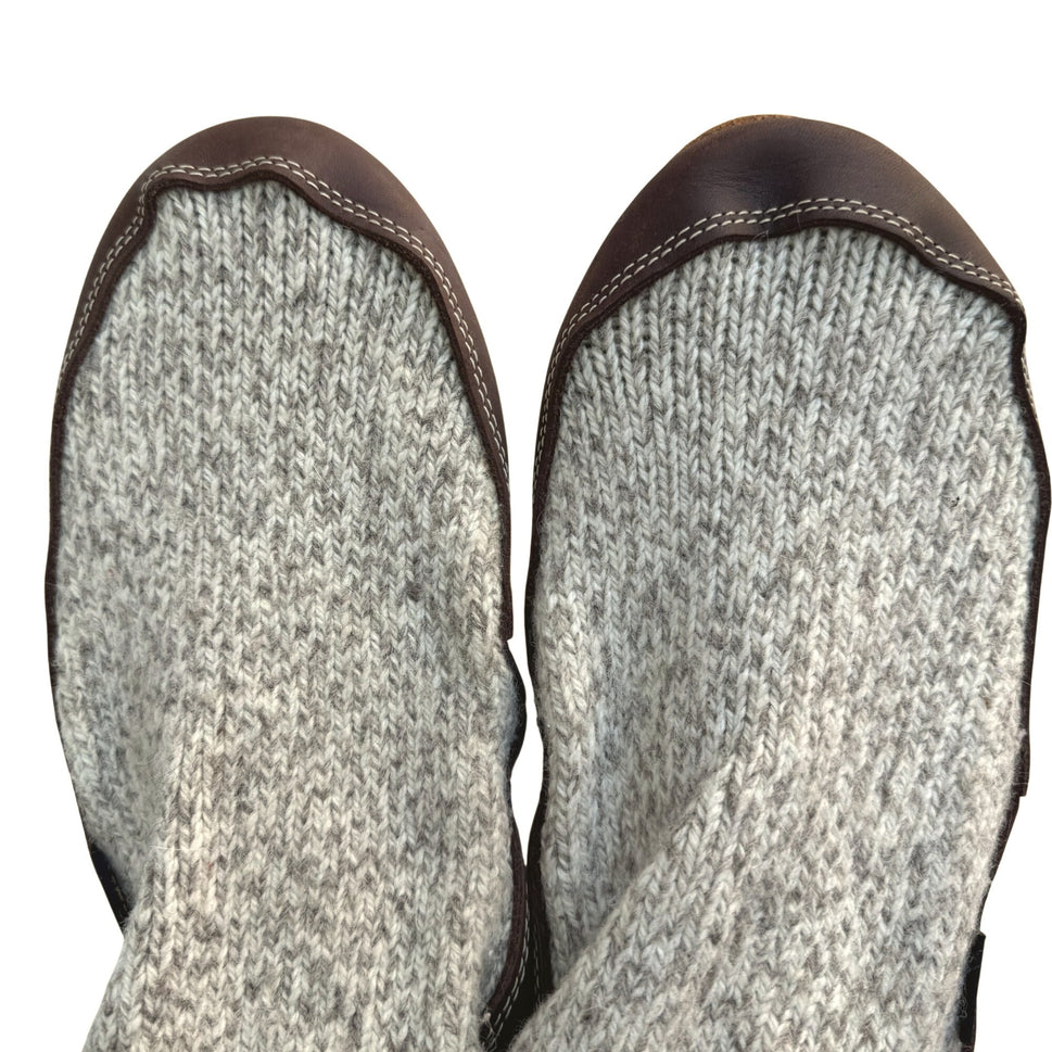 Acorn Original Slipper Socks Grey Ragg Wool-Blend XXS Leather Sole Cloud Cushion