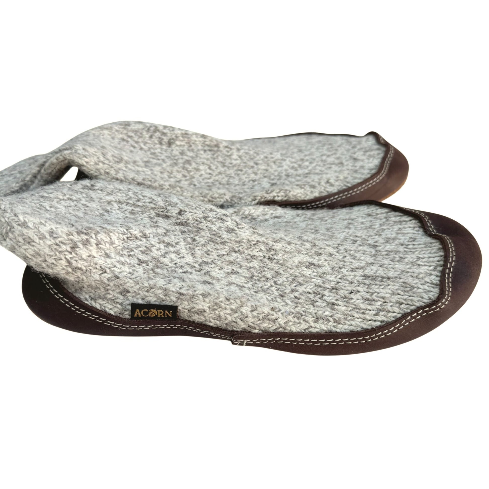 Acorn Original Slipper Socks Grey Ragg Wool-Blend XXS Leather Sole Cloud Cushion