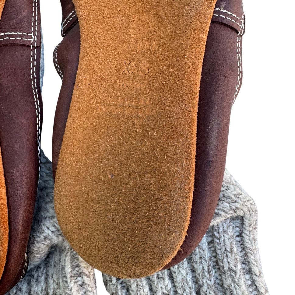 Acorn Original Slipper Socks Grey Ragg Wool-Blend XXS Leather Sole Cloud Cushion