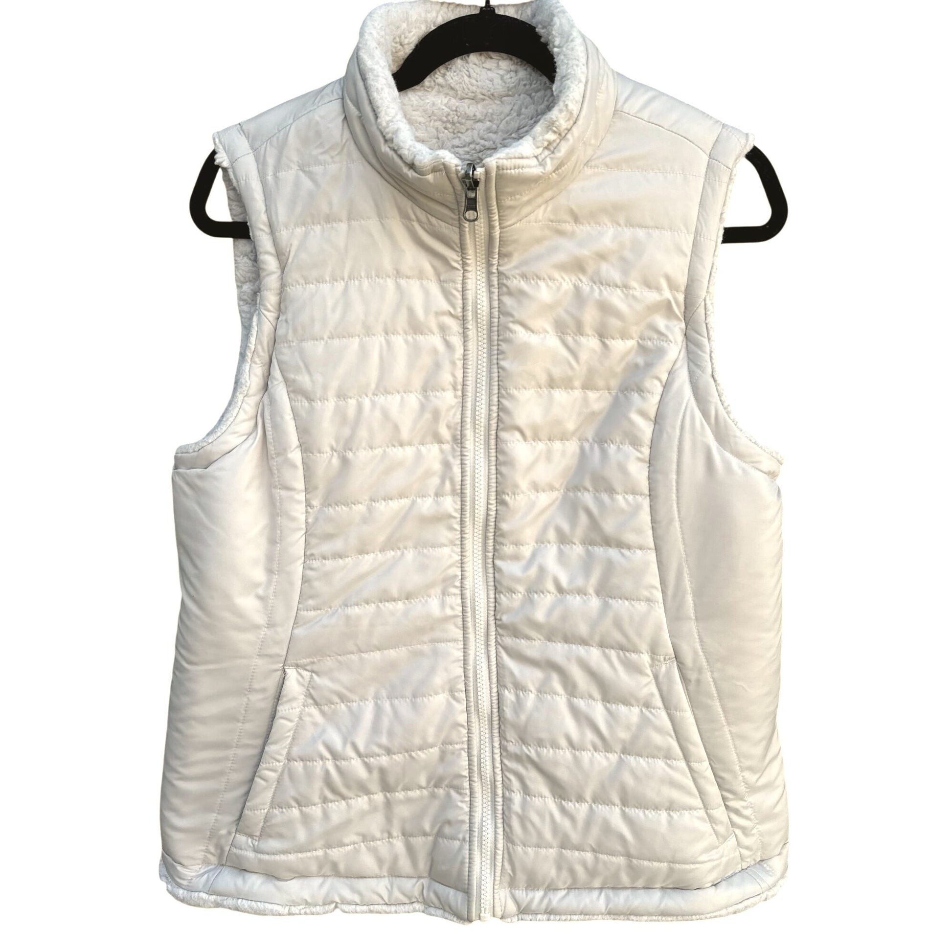 Original Nicole Miller Quilted Reversible Sherpa-Lined Zip Closure Pockets Vest L