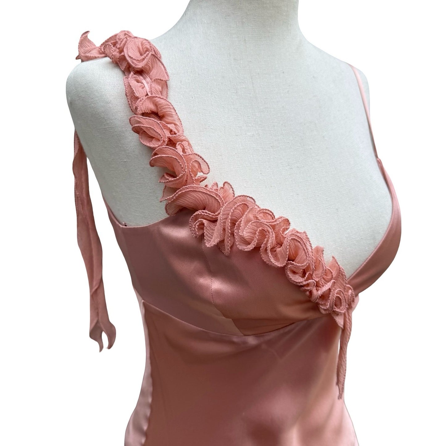 BGN First Y2K 100% Silk Coquette Ruffle Asymmetric Hem Fairy Slip Dress 4 NEW