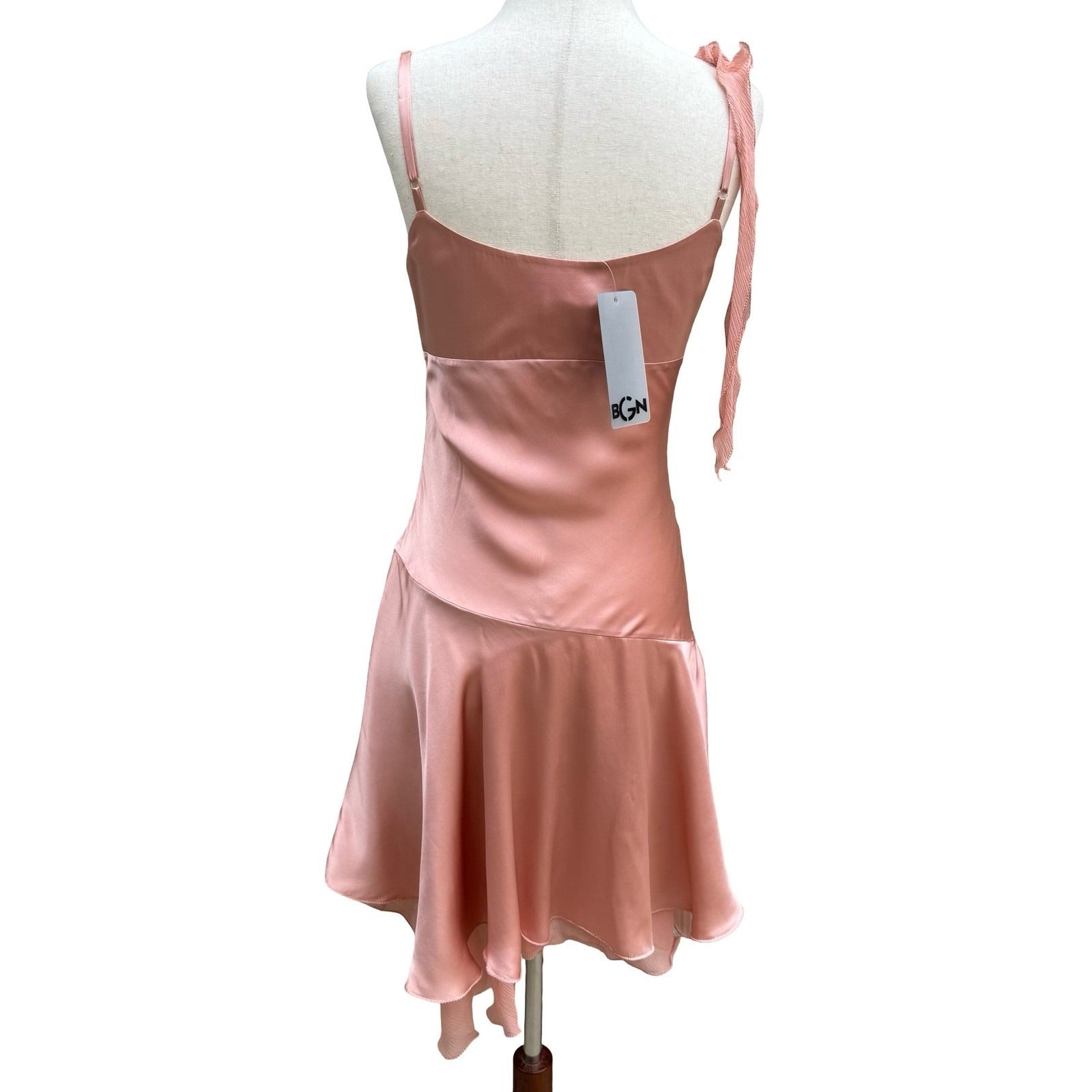 BGN First Y2K 100% Silk Coquette Ruffle Asymmetric Hem Fairy Slip Dress 4 NEW