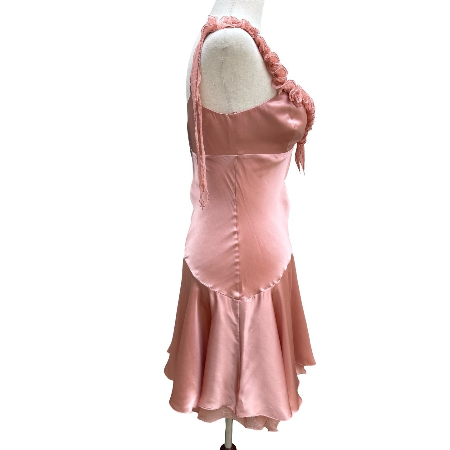 BGN First Y2K 100% Silk Coquette Ruffle Asymmetric Hem Fairy Slip Dress 4 NEW