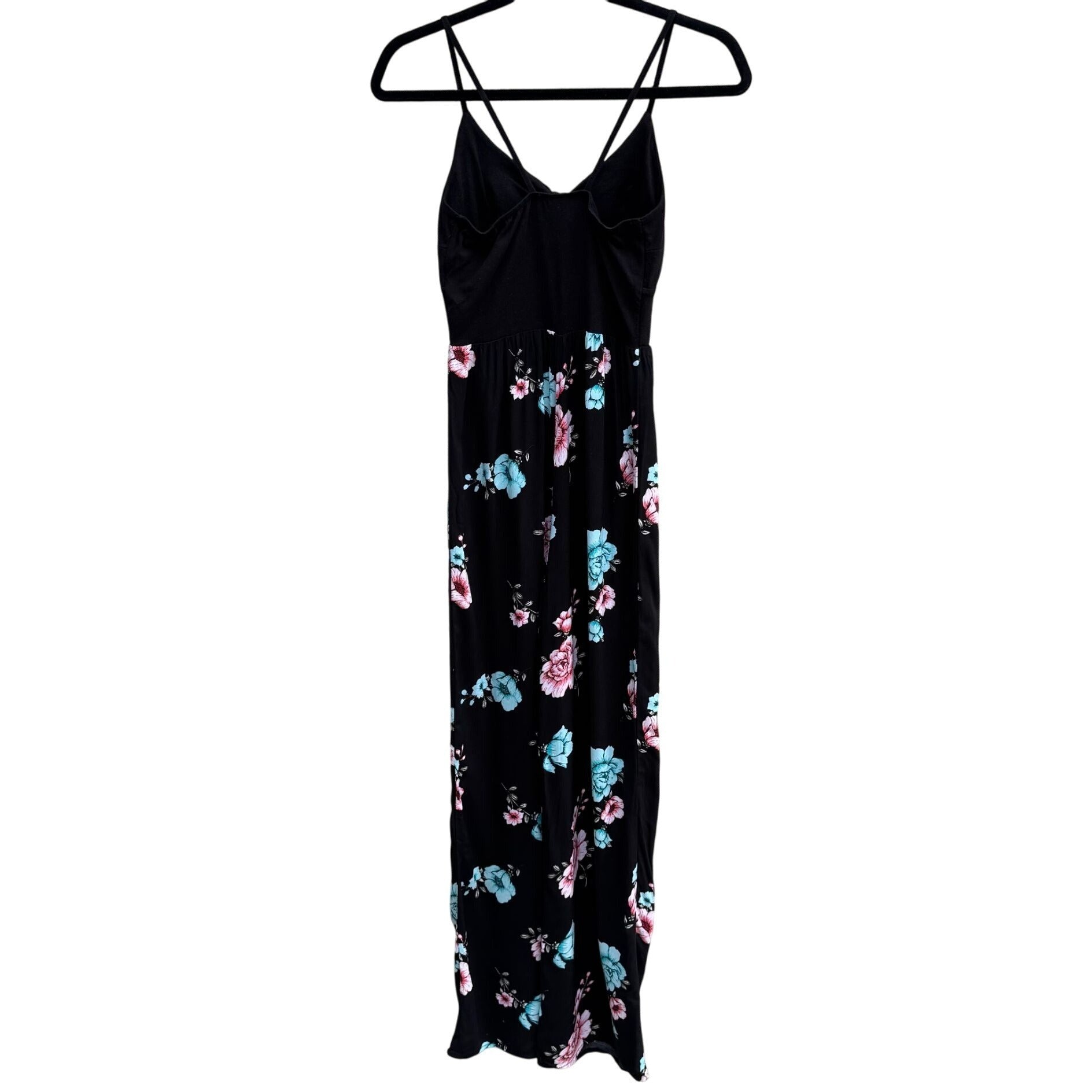 Y2K Black Floral Festival Sleeveless Spaghetti Straps Knot Detail Flowy Jumpsuit