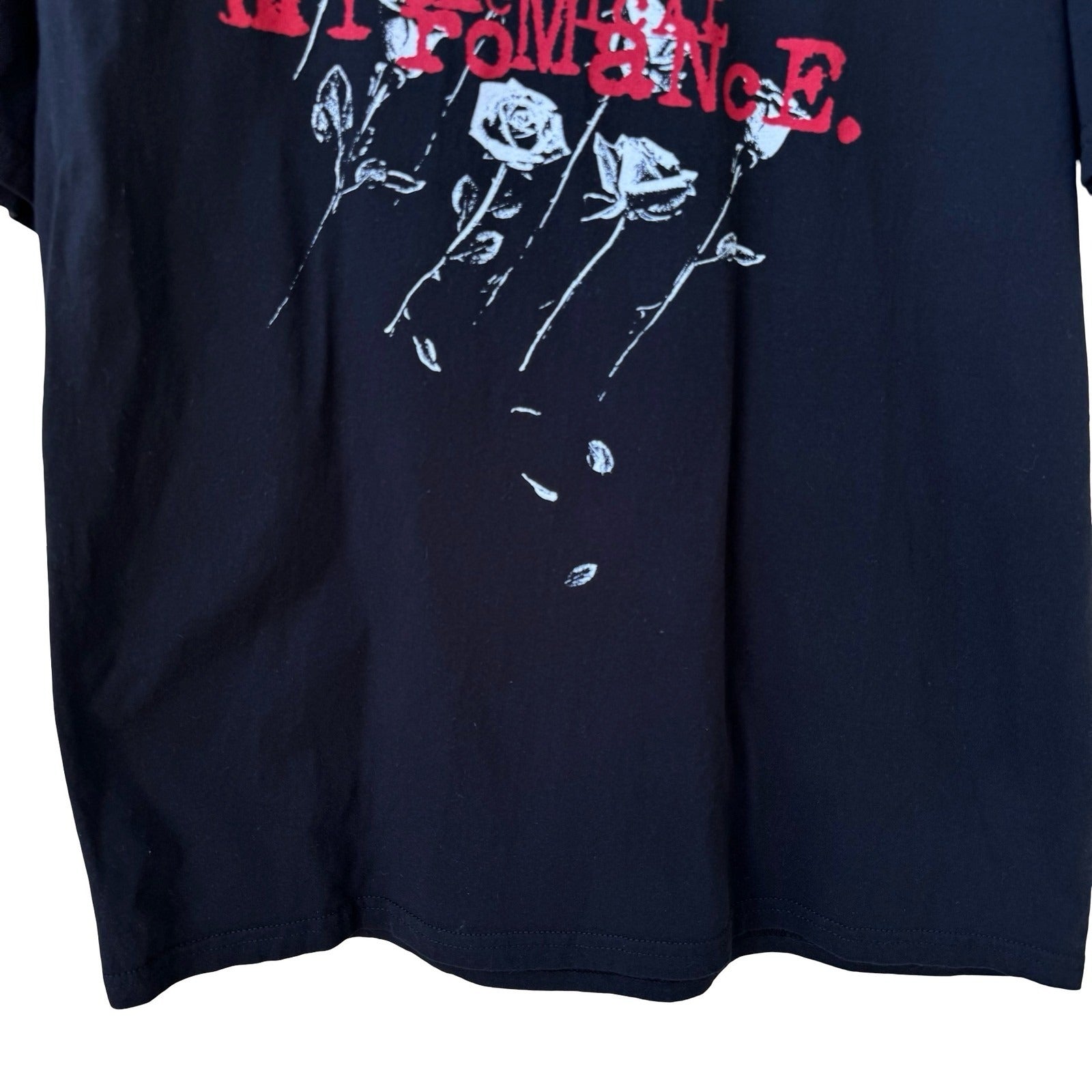 My Chemical Romance MCR Black Graphic T-Shirt Let's All Be Friends Roses L Emo