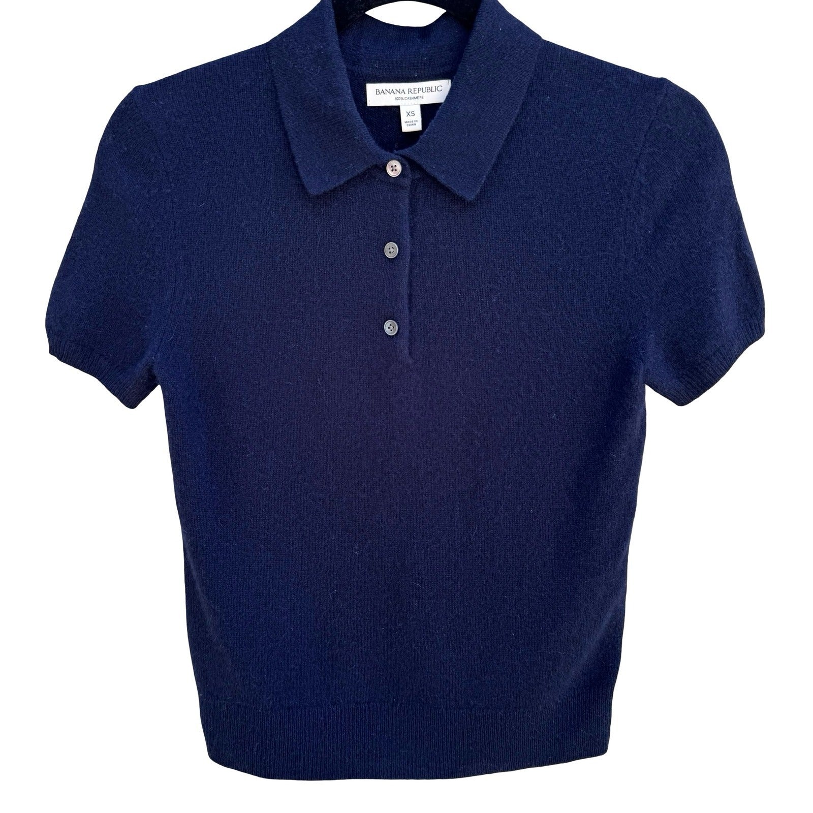 Banana Republic Cashmere Preppy Old Money Polo Capsule Sweater Navy Womens XS