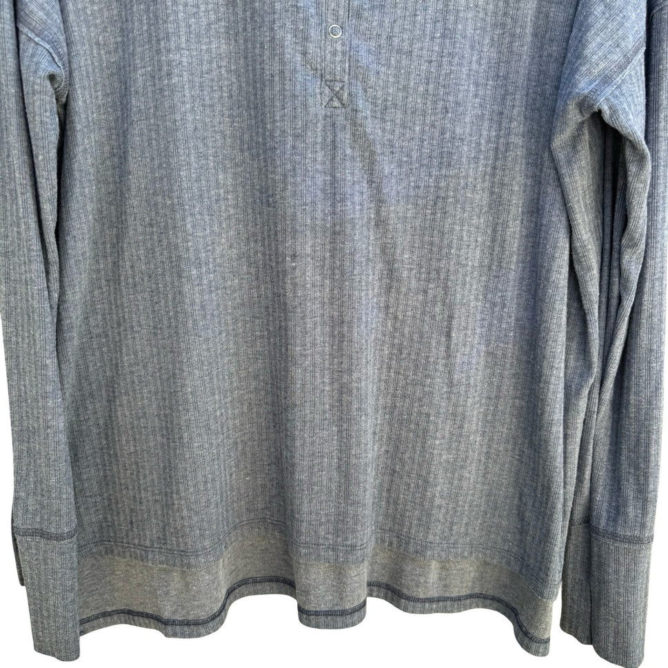 So Ribbed Henley Top Minimalist Snap Button Loungewear Layering Weekend Blue L