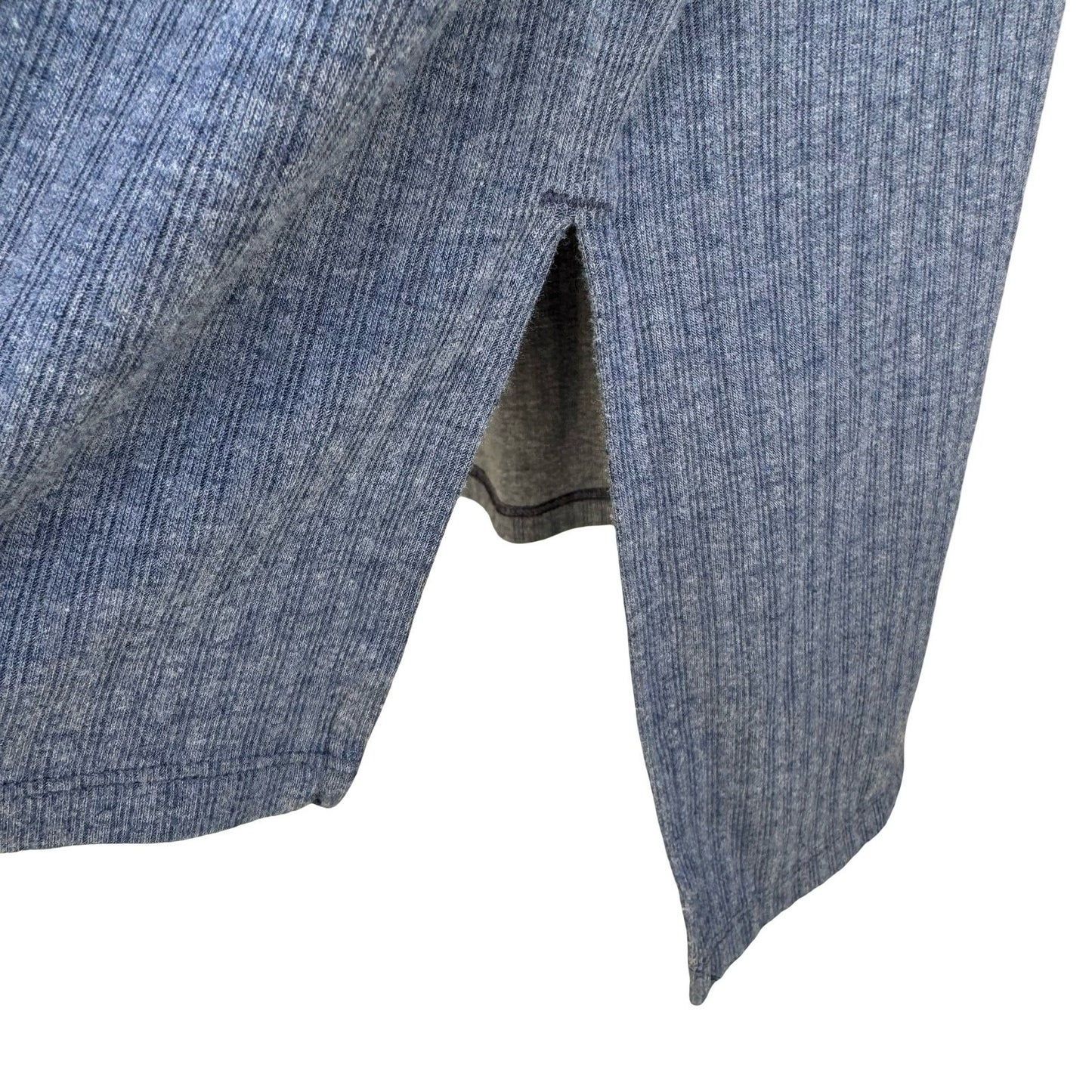 So Ribbed Henley Top Minimalist Snap Button Loungewear Layering Weekend Blue L