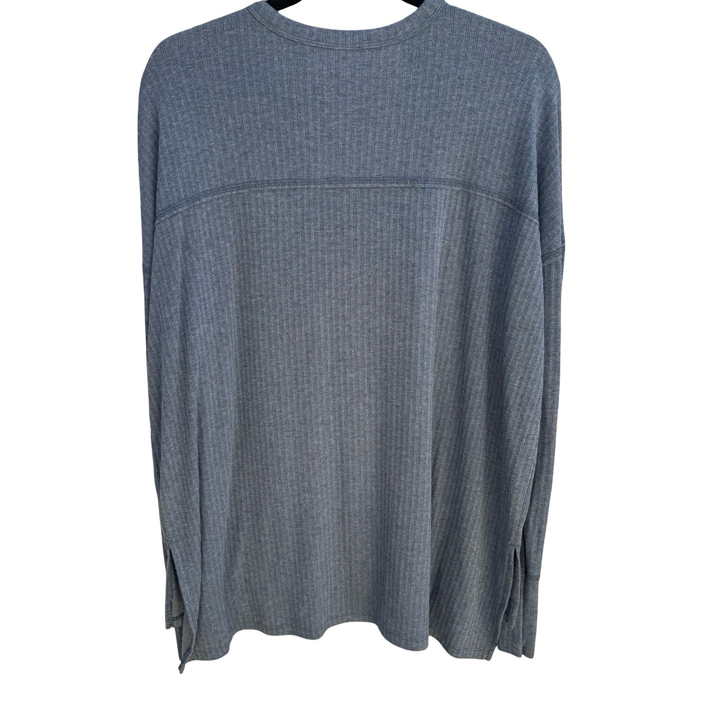 So Ribbed Henley Top Minimalist Snap Button Loungewear Layering Weekend Blue L