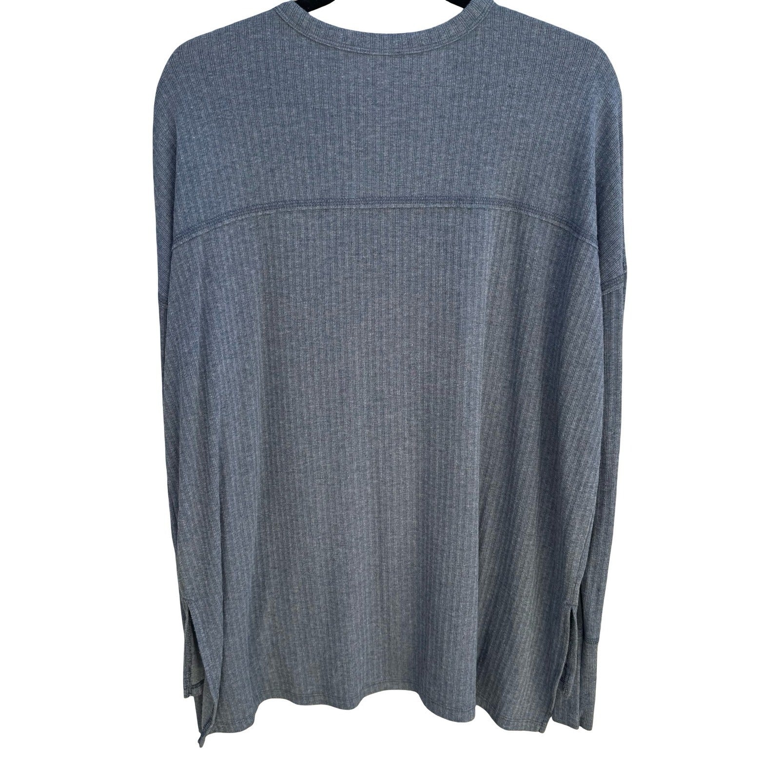 So Ribbed Henley Top Minimalist Snap Button Loungewear Layering Weekend Blue L
