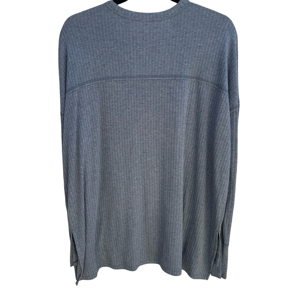 So Ribbed Henley Top Minimalist Snap Button Loungewear Layering Weekend Blue L