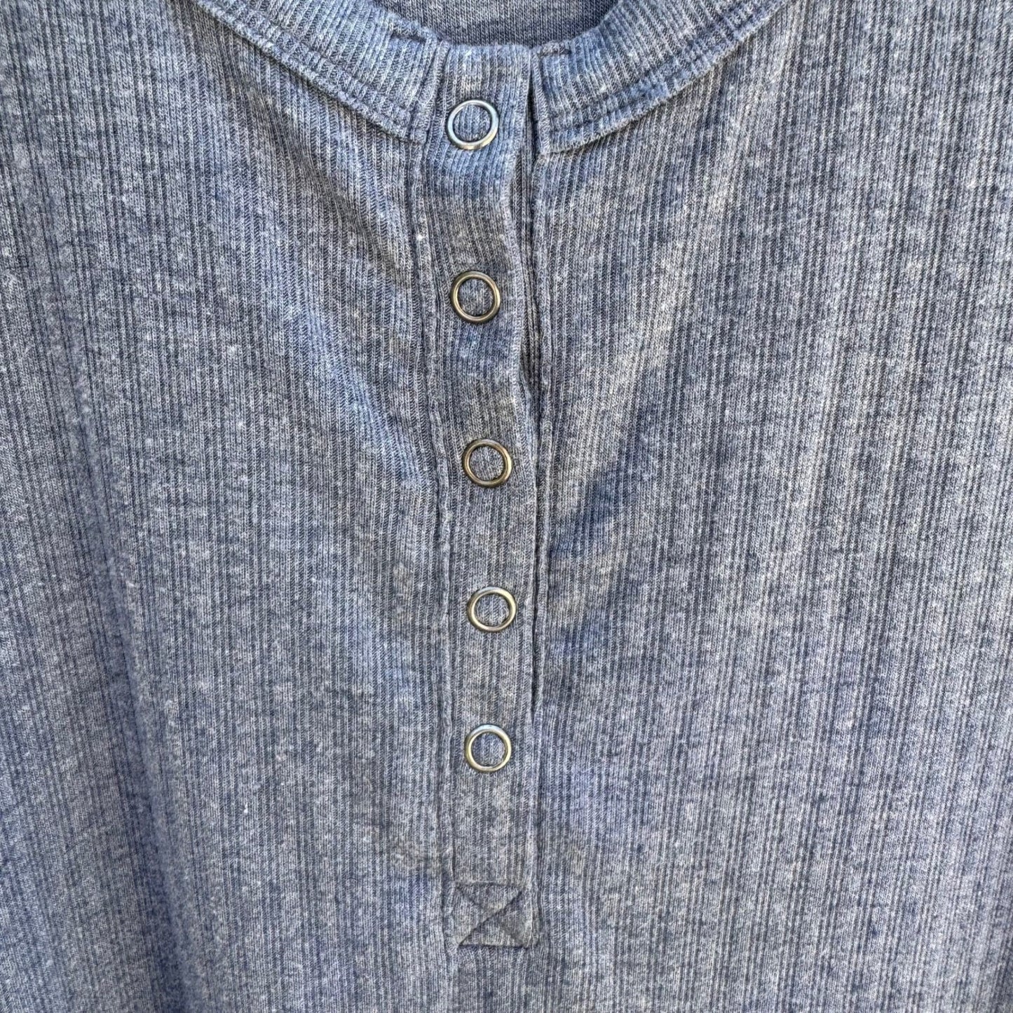 So Ribbed Henley Top Minimalist Snap Button Loungewear Layering Weekend Blue L