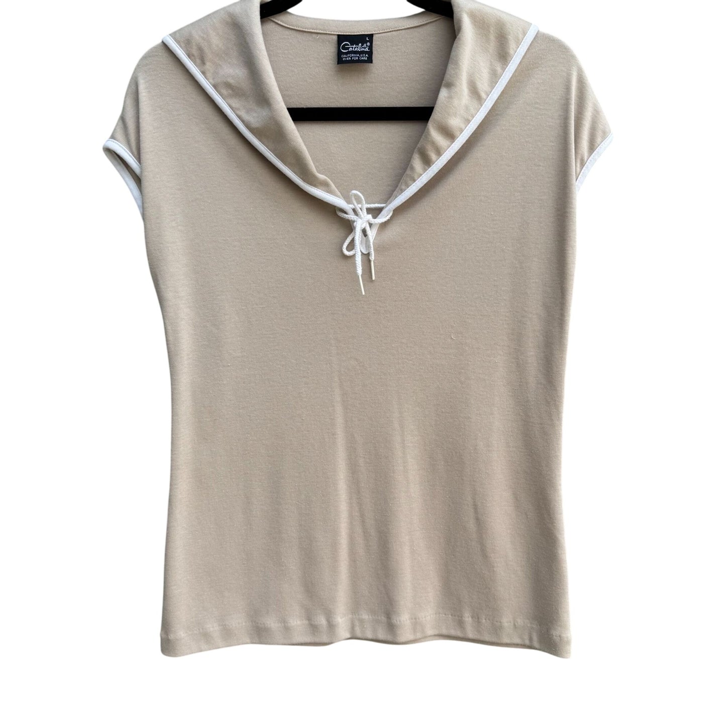 Catalina Vintage 60s 70s Womens Tan Sailor Collar Sleeveless Nautical Shirt L